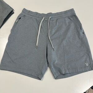 Vuori Pronto Heathered Grey DreamKnit Drawstring Shorts.